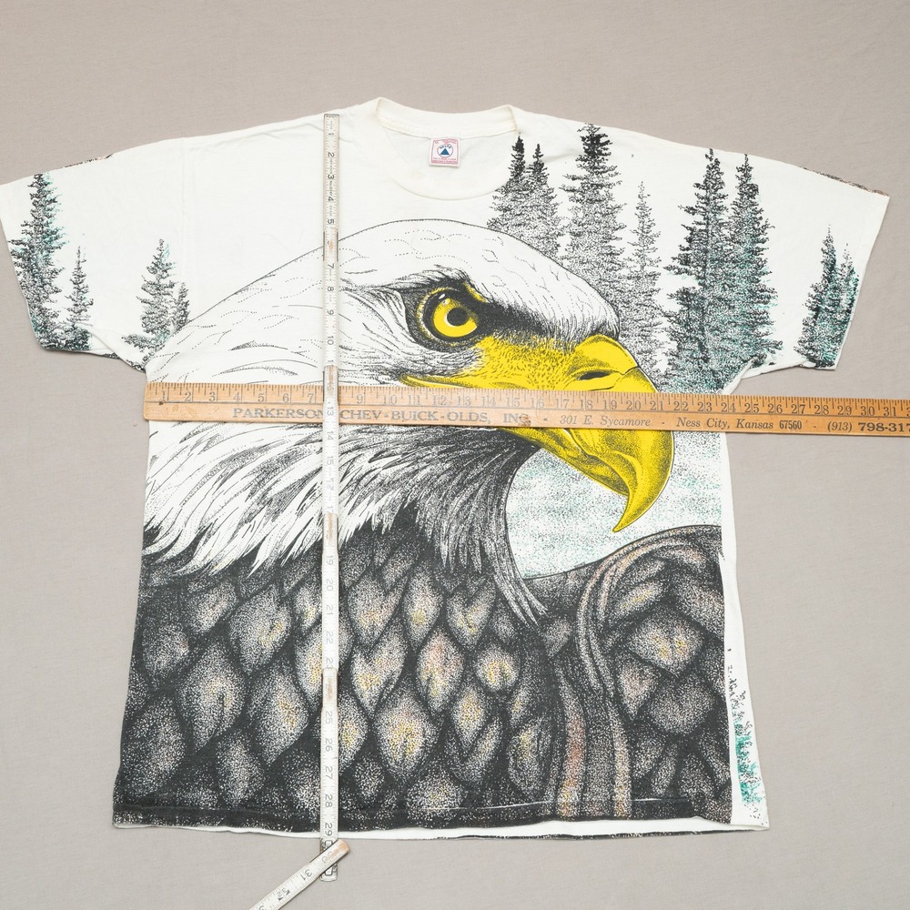 Vintage 90s AOP All Over Print Front & Back Massive Eagle Wings T Shirt XL - Picture 6 of 6